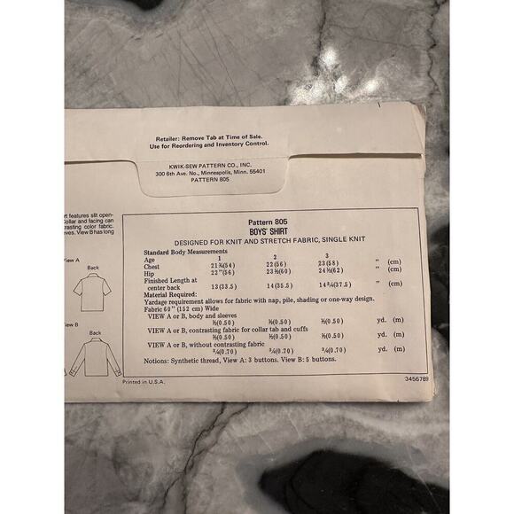 Kwik Sew Vintage Cut Toddler Boys Rugby Shirt Ages 1/2/3 Pattern No 805 - Picture 5 of 7